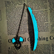Luminous Brass Feather Bookmark, Dragon Pendant Bookmark, Glow in The Dark, Antique Bronze, 205x2mm(WG51979-03)