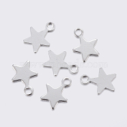 304 Stainless Steel Charms, Star, Stainless Steel Color, 8.4~9x7x0.6~0.7mm, Hole: 1.2mm(STAS-F159-43P)
