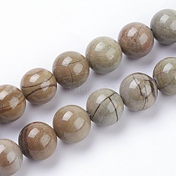 Natural Silver Leaf Jasper Beads Strands, Round, 8mm, Hole: 1mm, about 48pcs/strand, 15.3 inch(39cm)(X-G-F520-45-8mm)