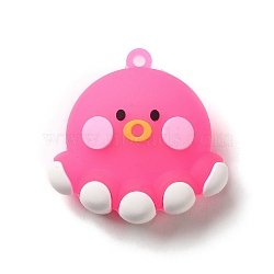 Plastic Pendants, Pendants Key Chain Bag Accessories, Octopus  Shape, Hot Pink, 41x42x19mm, Hole: 3mm(FIND-Q095-03A)