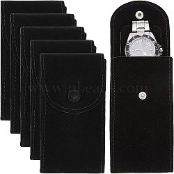 Velvet Watch Bag Package, with Snap Button, Black, 13x6.7x0.8cm(TP-WH0013-005A)