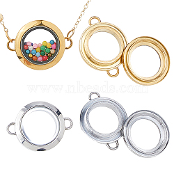 4Pcs 2 Colors Stainless Steel Floating Locket Links Connector Charms, Flat Round, with Glass, Golden & Stainless Steel Color, 26x20x6.5mm, Hole: 2x3mm, 2pcs/color(STAS-HS0001-40C)