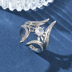 Brass Micro Pave Cubic Zirconia Cuff Open Rings for Women, Long-Lasting Plated, Rack Plating, Platinum, Clear, 30mm, US Size 7 1/4(17.5mm)(RJEW-L343-09P-01)