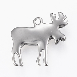 304 Stainless Steel Charms, Christmas Reindeer/Stag , Stainless Steel Color, 15x16x2.5mm, Hole: 1.2mm(STAS-A030-09P)