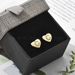 Rack Plating Brass Micro Pave Clear Cubic Zirconia Stud Earrings, Heart, Letter C, 8.5x9.5mm(EJEW-K299-01G-C)