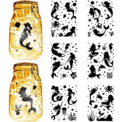 6 Sheets 6 Styles Self-Adhesive PVC Waterproof Picture Stickers, Black, Mermaid, 200x150mm, 1 sheet/style(DIY-WH0605-003)