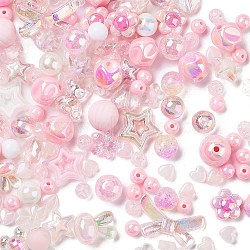 Acrylic Beads, Mixed Shapes, Pink, 7~36.5x7~36.5x5.5~36.5mm, Hole: 1.8~4.5mm, about 299Pcs/500G(MACR-M040-01A)