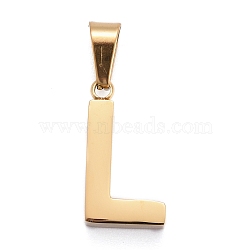 Ion Plating(IP) 304 Stainless Steel Letter Pendants, Manual Polishing, Alphabet, Golden, Letter.L, 18.5x10x3.5mm, Hole: 6.5x3.5mm(STAS-H127-L-G)