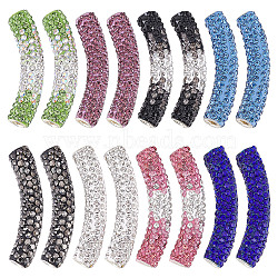 16Pcs 8 Style Brass Rhinestone & Polymer Clay Rhinestone Curved Tube Beads, Mixed Color, 45~47x9mm, Hole: 4mm, 2Pcs/style(RB-SC0001-07)