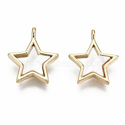 Natural Freshwater Shell Charms, with Brass Findings, Nickel Free, Loops, Star, Real 18K Gold Plated, 14x12x1.5mm, Hole: 1.4mm(KK-S356-207G-NF)