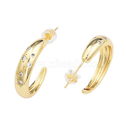 Cubic Zirconia Moon and Star Half Hoop Earrings, Golden Brass C-shape Stud Earrings for Women, Nickel Free, Clear, 28x24mm, Pin: 0.7mm(EJEW-N011-70)