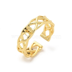 Brass Open Cuff Ring Settings, for Half-drilled Beads, Golden, 6mm, Adjustable, Pin: 1mm(KK-G518-08G-02)