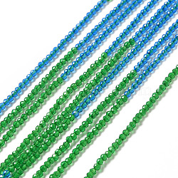 2 Colors Transparent Glass Beads Strands, Segmented Multi-color Beads, Faceted, Round, Lime Green, 2mm, Hole: 0.5~0.6mm, about 184~211pcs/strand, 15.28~15.75 inch(38.8~40cm)(GLAA-G093-01H)