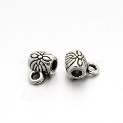 Tibetan Style Alloy Barrel Carved Flower Bail Beads, Cadmium Free & Lead Free Tube Bails, Loop Bails, Antique Silver, 8x6x5mm, Hole: 1mm, Inner Diameter: 2mm(TIBEB-O004-49)