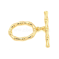 Brass Toggle Clasps, Oval, Real 18K Gold Plated, Oval: 20x13x2.5mm, Hole: 1.2mm, Bar: 24x4.5x2.5mm, Hole: 1.2mm(KK-A223-13G)