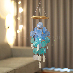 Shell Wind Chime, for Home Wall Pendant Decoration, Dodger Blue, 590x145mm(WICH-PW0001-44A-02)