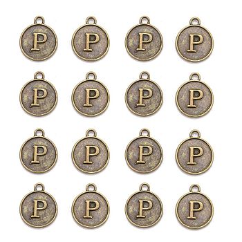 Alloy Pendant Cabochon Settings, For Enamel, Cadmium Free & Lead Free, Flat Round with Letter, Antique Bronze, Letter.P, 14x12x2mm, Hole: 1.5mm