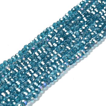 Transparent Glass Beads, 32 Facets, AB Color Plated, Round, Light Sea Green, 3.5x3mm, Hole: 1mm, about 168~169pcs/strand, 19.09''(48.5cm)