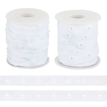10 Yards Plastic Snap Button Tape Trim Polyester Ribbons, Sewing Snap Fastener Tape for Clothes, Flat, with 1Pc Plastic Empty Spools, White, 3/4 inch(19mm)