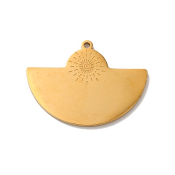 Bohemian Style 304 Stainless Steel Pendant, Half Round, Golden, 22x30x1.5mm, Hole: 1.4mm