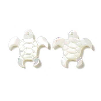 Natural White Shell Pendants, Sea Turtle Charms, WhiteSmoke, 15x15.5x2mm, Hole: 1mm