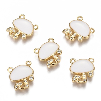 Autumn Theme Brass Micro Pave Clear Cubic Zirconia Charms, Long-Lasting Plated Links, with Enamel, Mushroom, Real 18K Gold Plated, White, 12.2x11x2mm, Hole: 1.2mm