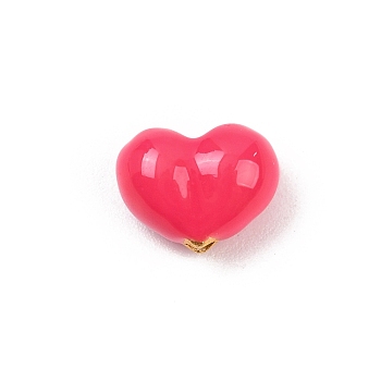 Brass Enamel Beads, Heart, Light Coral, 7.5x9.5x5.5mm, Hole: 1.2~1.6mm