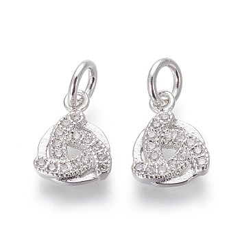 Brass Micro Pave Cubic Zirconia Charms, Lead Free & Cadmium Free, Clear, Circle with Knot, Platinum, 10x7.5x1.5mm, Hole: 3mm