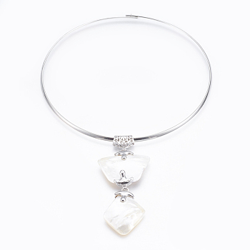 White Shell Pendant Necklaces, Choker Necklaces, Neck Wire Necklaces, with Brass Findings, Platinum, 5.1 inch(13cm)