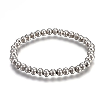201 Stainless Steel Stretch Bracelets, Round, Stainless Steel Color, 2-1/4 inch(5.6cm)