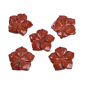 Natural Red Jasper Carved Pendants, Flower Charms, 28.5x29.5x5mm, Hole: 1.2mm