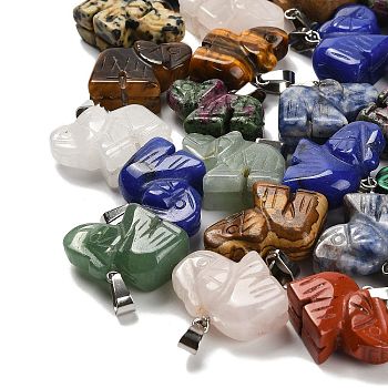 Natural & Synthetic Mixed Gemstone Pendants, with 201 Stainless Steel Finding, Elephant, Mixed Dyed and Undyed, 19x22x10mm, Hole: 4x8mm