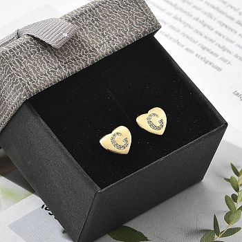 Rack Plating Brass Micro Pave Clear Cubic Zirconia Stud Earrings, Heart, Letter C, 8.5x9.5mm