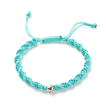 Waxed Polyester Cord Braided Wave Cord Bracelet with 304 Stainless Steel Beads, Adjustable Bracelet for Women, Medium Turquoise, Inner Diameter: 2~3-1/4 inch(5.1~8.3cm)