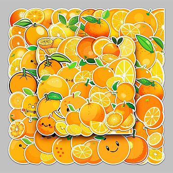 PVC Self-adhesive Fruit Cartoon Stickers, Waterproof Decals for Suitcase, Skateboard, Refrigerator, Helmet, Mobile Phone Shell, Orange Pattern, 55~85mm, 50pcs/bag