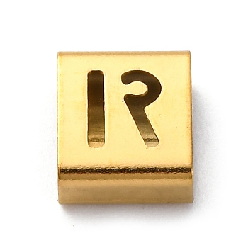 Ion Plating(IP) 304 Stainless Steel Square Slide Charms, Golden, Letter R, 9x8x4mm, Hole: 3.5x8.5mm