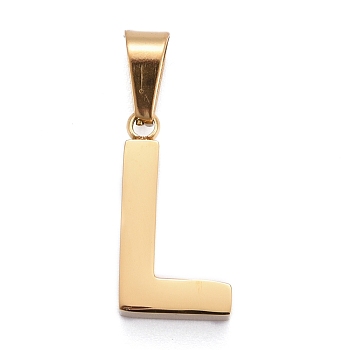Ion Plating(IP) 304 Stainless Steel Letter Pendants, Manual Polishing, Alphabet, Golden, Letter.L, 18.5x10x3.5mm, Hole: 6.5x3.5mm