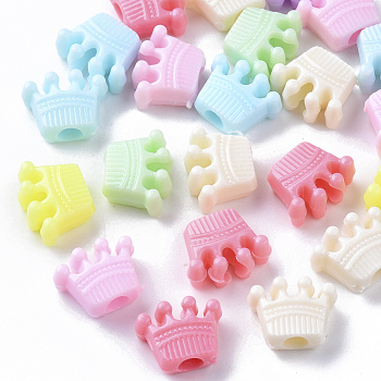Opaque Polystyrene(PS) Plastic Beads, Crown, Mixed Color, 10.5x13x6mm, Hole: 3.5mm, about 1000pcs/500g