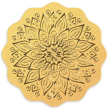 Self Adhesive Gold Foil Embossed Stickers, Medal Decoration Sticker, Floral Pattern, 5x5cm