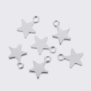 304 Stainless Steel Charms, Star, Stainless Steel Color, 8.4~9x7x0.6~0.7mm, Hole: 1.2mm