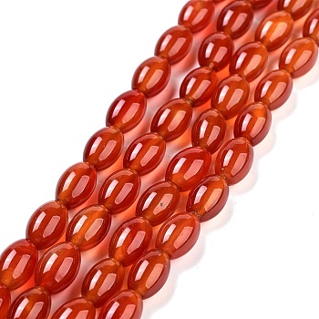 Gemstone Beads Strands, Natural Carnelian, Oval, Red, about 12mm wide, 8mm in diameter, hole: 1.2~1.5mm, about 32pcs/strand, 14.5 inch