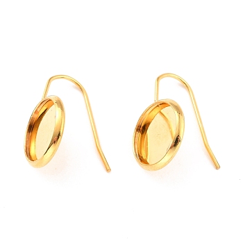 304 Stainless Steel Earring Hooks, with Cabochon Settings, Flat Round, Real 18K Gold Plated, 21mm, 21 Gauge, Pin: 0.7mm, Tray: 12mm