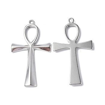 304 Stainless Steel Pendants, Ankh Cross Charm, Stainless Steel Color, 45.5x25x3mm, Hole: 1.8mm