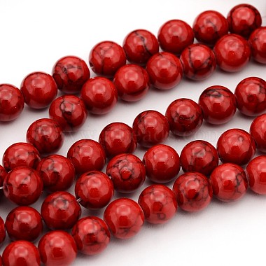 8mm Red Round White Jade Beads