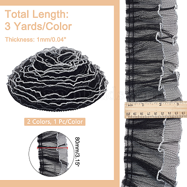 ruban de bordure en dentelle plissée en polyester Elite 2pcs 2 couleurs 2(OCOR-PH0002-78)-2