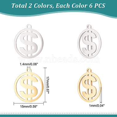 unicraftale 12pcs 2 couleurs 201 pendentifs en acier inoxydable(STAS-UN0033-97)-5