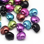 Matte Spray Painted Skull Acrylic Beads, Mixed Color, 13x9~10x12mm, Hole: 2mm(X-ACRP-Q017-02)