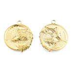 Ion Plating(IP) 201 Stainless Steel Pendants, Flat Round with Wolf, Real 18K Gold Plated, 30x25.5x3mm, Hole: 2.5mm(STAS-N098-267LG)