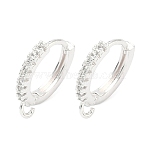 Brass Micro Pave Clear Cubic Zirconia Hoop Earring Findings, Long-Lasting Plated, Lead Free & Cadmium Free, Rack Plating, with Loop, 925 Sterling Silver Plated, 15.5x14x2mm, Hole: 1.4mm, Pin: 1mm(KK-H532-14B-S)
