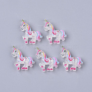 Resin Cabochons, with Glitter Sequins, Unicorn, Colorful, 22~23x21~22x5.5mm(X-CRES-N018-035)